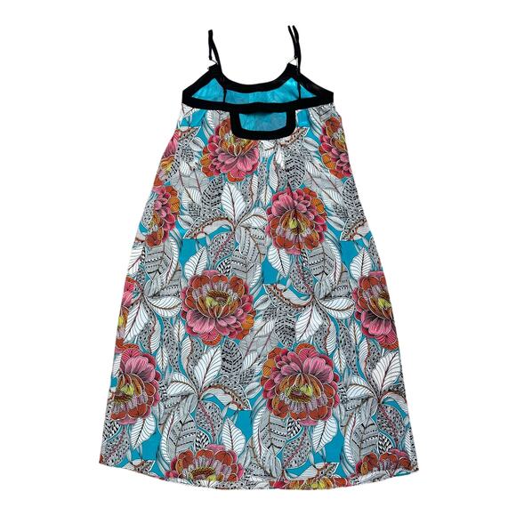 Trina Turk Floral Silk Long Midi Dress Spaghetti Strap Black White Aqua Size S - Picture 5 of 16